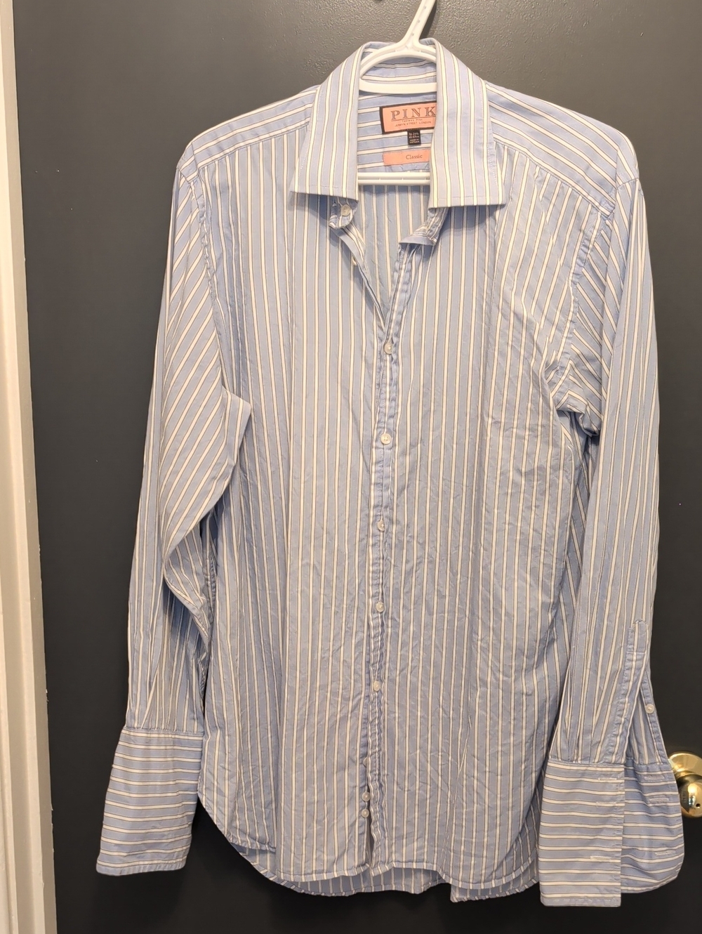 Thomas Pink Light Blue and White Stripe Men's Dress Shirt